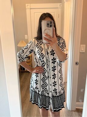 Mlle Gabrielle Black and White Geometric Tunic